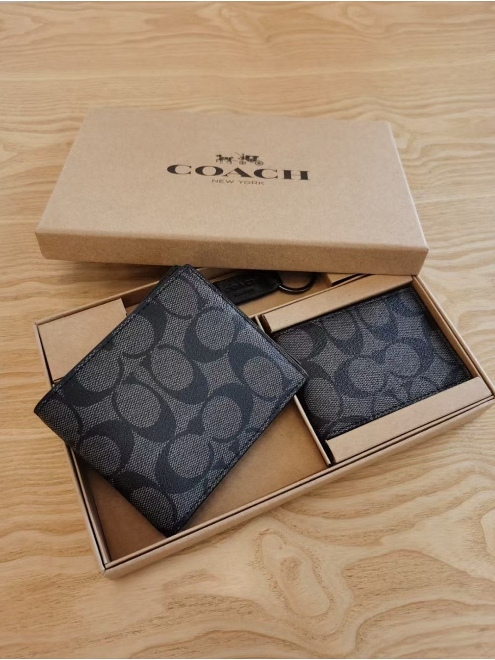 Coach Men’s Charcoal/Black Signature Canvas Wallet Set